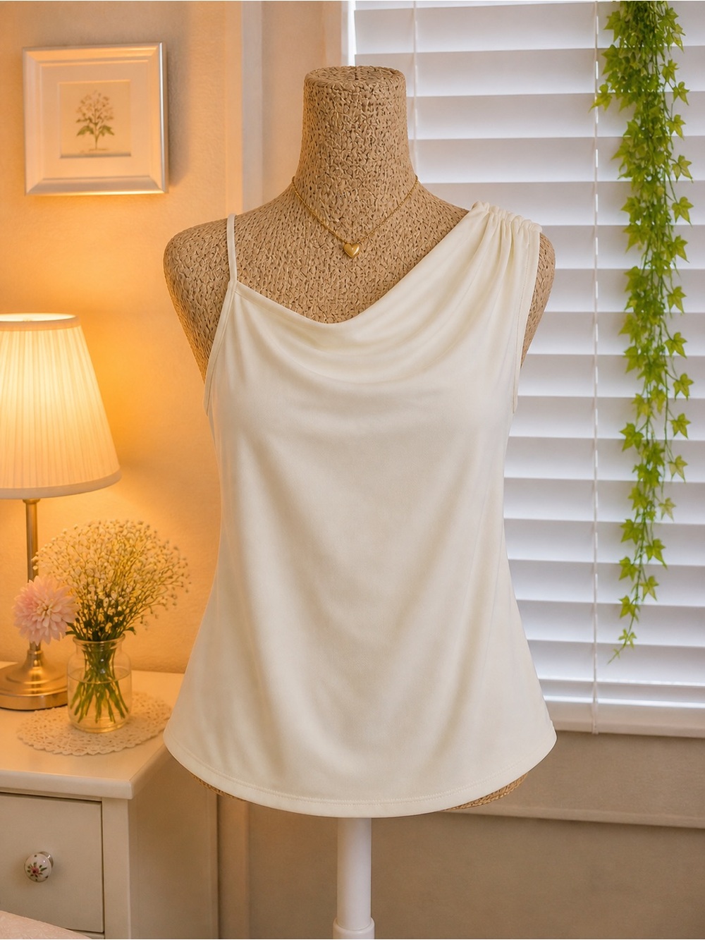 Women’s Asymmetric One-Shoulder Cream Tank Top